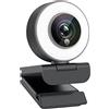 Angetube Full HD 1080p Webcam Luce ad Anello Regolabile Incorporata e Telecamera Web in Streaming con Messa a Fuoco Automatica Avanzata per Xbox One Gamer Facebook e Youtube Streamer