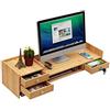 KinHall Supporto per monitor per computer a 2 ripiani, in legno, con cassetto portaoggetti, organizer da scrivania con serratura, versatile come ripiano e supporto per schermo