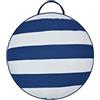 Sleepdown Cuscino rotondo imbottito decorativo per esterni, a righe nautiche, in cotone, resistente all'acqua, per mobili da giardino, panca esterna, divano, colore blu navy, 58 cm di diametro,