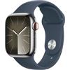 Apple Watch Series 9 GPS + Cellular Cassa 41mm in Acciaio inossidabile con Cinturino Sport Blu Tempesta - M/L
