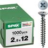 SPAX Vite universale, 2,5 x 12 mm, 1000 pezzi, Filetto totale, Testa svasata, Intaglio a croce Z1, Punta S, WIROX - 1081010250125