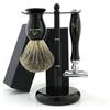 The Body Tools - Set da barba da uomo con rasoio di sicurezza e spazzola per capelli di tasso bagnato, per una ricca schiuma da barba