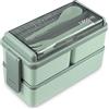 DAM Contenitore per alimenti ermetico a 2 altezze, 1400 ml. Posate incluse. Adatto al forno a microonde 20 x 9,5 x 12 cm. Colore: Verde