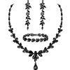 EVER FAITH Set di Gioielli da Damigella d'Onore in Cristallo Austriaco, Elegante Collana con Foglie di Strass Marquise, Orecchini Pendenti, di Braccialetti Tennis Nero Brillante