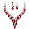 Clearine Matrimonio Sposa Jewellery Set Goccia Strass Cluster Statement Collana Orecchini Pendenti Bigiotteria per Donne Rosso Colore Argento-Fondo