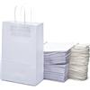 Miamex Set di sacchetti in carta Kraft con manici - 20 x 10 x 29,2 cm - Borsa per la spesa/confezione regalo per compleanno, Natale, matrimonio (x50, bianco)