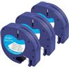 Molabel 91221 S0721660 91201, confezione da 3 rulli, nastro plastico Compatibile con DYMO LetraTag nero su bianco da 12 mm x 4 m, compatibile con stampanti di etichette LT-100H, LT110T, LT-100T.
