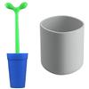 Alessi Merdolino ASG04 AZ Scopino di Design in Resina Termoplastica per Pulizia WC, Blu & Birillo Bicchiere Portaspazzolini, PMMA, Bianco