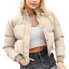 ORANDESIGNE Piumino Corto da Donna Piumino Casual con Cerniera Davanti Parka Trapuntato in Piumino Capispalla Tinta Unita Crop Giacca Piumino Corto Calda Inverno Giacca B Marrone S