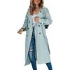 Carolilly Cappotto Donna Lungo Leggero Casual Trench da Donna Classico Doppio Petto Manica Lunga Cappotto Antivento con Cintura Autunno Primavera (Blu, XL)