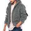 Duohropke Giacca da uomo in pile caldo cappotto invernale in pile orsacchiotto a maniche lunghe con cappuccio morbido e soffice giacca in pile fuzzy, giacca sportiva bomber zip, grigio., L