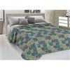 CapitanCasa Copriletto Piquet Leggero Estate 100% Cotone Made Italy Fantasia Happy Cat Matrimoniale Verde