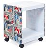 Inter Link - Tavolino - Comodino - Tavolino - Su rotelle - Flag Cube - Vetro e MDF - Moderno e pratico - Laccato bianco - 38 x 33,5 x 46 cm