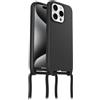 OtterBox Cover React Necklace con MagSafe per iPhone 15 Pro, Ultra sottile, resistente a shock con cordino a collana, adattabile e intercambiabile, testata a norme MIL STD 810G, Nero