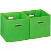 Relaxdays Set da 2 Cestini Porta-Oggetti, senza Coperchio con Manico, Pieghevole, Ceste Quadrate di Stoffa, 30 cm, Verde