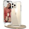 OLEPHY Trasparente Cover con Cordino per iPhone 15 Pro Max 6,7'', D'oro | Custodia con Regolabile e Rimovibile Collana, Protezione Completa [Antiurto] [AntiGraffio] Case con Laccio Tracolla,