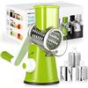 Diealles Shine Grattugia per Formaggio Rotante, Taglia Verdure Manuale Mandolina per Verdure con 3 Acciaio Inox Pale Tamburo per Cucina Verdure, Patate, Carote, insalate, Tritatutto (Verde)