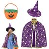 Amebleak Costume di Halloween per Bambini, Mantelle per Bambini di Halloween, Costume da Strega, Mantello Wizard con Cappello y Borsa di Zucca, Witch Wizard Cloak per Ragazzi Ragazze Costume Cosplay (Viola)