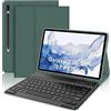 IVEOPPE Custodia con Tastiera per Samsung Galaxy Tab S7 FE/S8+/S7 Plus 12.4 Cover con S Porta Penna, Italiana Tastiera, Compatibile SM-X800/X806/T970/T975/T730/T736B, Verde scuro
