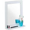 Relaxdays Specchio con Mensola da Parete, da Bagno, Salotto, Ingresso, Rettangolare, Moderno, MDF, 49x40x10 cm, Bianco