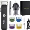 BarberBoss Rasoio professionale per barba e capelli, manopola di controllo di precisione, 2 impostazioni di velocità, ricaricabile via USB, lama in ceramica e titanio, display a LED, QR-2089
