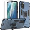 Btstring Cover per Samsung Galaxy Note 20 con Pellicola Protettiva, Grado Militare Custodia con Cavalletto in Metallo Rotante a 360°, Hard PC Back Cover e TPU Bumper Antiurto Case- blu