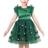 Sunny Fashion Vestito Bambina Verde Albero di Natale Maglia Pom Increspatura Arco Festa 6 Anni