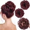 PORSMEER 2 pezzi Chignon Finto per Capelli, Elastici Chignon Finto Sintetica Ondulato Capelli Veri Coda di Cavallo Pezzo di Capelli Spessi Updo per Donne Ragazze,rosso scuro