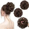 PORSMEER 2 pezzi Chignon Finto per Capelli, Elastici Chignon Finto Sintetica Ondulato Capelli Veri Coda di Cavallo Pezzo di Capelli Spessi Updo per Donne Ragazze,Medinum marrone