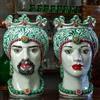 CERAMICHE CALTAGIRONE Testa di Moro Ceramica Siciliana Caltagirone Verde Ornato Donna cm 50