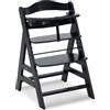 hauck Seggiolone Pappa in Legno Alpha+ - Seggiolone Evolutivo da 6 mesi fino a 90 kg - Sedia Evolutiva con Barra Frontale, Cintura Inguinale e a 5 Punti - Legno Certificato FSC® - Nero