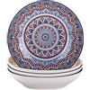 vancasso Serie Mandala Set di Piatti Fondi 4 Pezzi Servizio da Zuppa in Porcellana di Alta qualità per Insalata di Stile Bohémien per 4 Persone Ø 21 cm