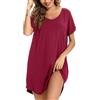 Aseniza Camicia da Notte Donna Maniche Corte Vestito Cotone Estivo Casual da Donna con Scollo a V Pigiama Comodo Ampio Tinta Unita Abbigliamentoda casa S-XXL