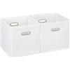 Relaxdays Set da 2 Cestini Porta-Oggetti, senza Coperchio con Manico, Pieghevole, Ceste Quadrate di Stoffa 30 cm, Bianco