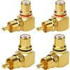 KUOQIY 4 Pezzi Adattatore ad Angolo Retto RCA Placcato Oro, 90 Gradi RCA-Maschio a Femmina Spina Adattatore, per Audio Stereo o Video AV (2 Rossi + 2 Neri)