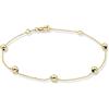 MIORE Bracciale Rosario in Oro Giallo 9 Carati 375, Braccialetto con Grani, Catena Forzatina e 5 Palline 4x4 mm, lungo 18.5 cm con Chiusura a Molla