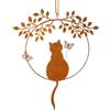 Logbuch-Verlag Corona decorativa gatto: soprammobile in metallo, decorazione parete, appendibile porta finestra, statuetta vintage, regalo amanti dei gatti, finitura ruggine marrone, 22 x 28 cm