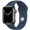 Apple Watch Series 7 Acciaio inossidabile 41 mm (2021) | GPS + Cellular | grafite | Cinturino Sport blu