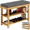 Casaria® Scarpiera con Seduta 70x33x48cm in Legno d'Acacia Certificata FSC® Cuscino 5 cm Portascarpe Panca per Scarpe