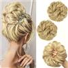 PORSMEER 2 Pezzi Chignon Finto per Capelli, Elastici Chignon Finto Sintetica Ondulato Capelli Veri Coda di Cavallo Pezzo di Capelli Spessi Updo per Donne Ragazze bionda