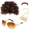 MIVAIUN Hippie Accessories, Set di Costumi Hippie Parrucca Anni 70, Afro Parrucca con Barba e Collana, Corta Parrucca riccia Bionda,Hippie Costume,Parrucca da Carnevale Fancy Dress Halloween (4 Pcs)