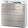 Vladon Madia Pavos V2, Mobile con 4 cassetti e ripiano in vetro, bianco opaco/grigio sabbia lucido (76 x 81 x 35 cm)