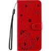 Blllue Custodia a portafoglio compatibile con iPhone 12 Mini, in pelle PU goffrata con aletta a libro antiurto per iPhone 12 Mini (rosso)