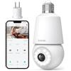 Codnida 2K Telecamera Lampadina WiFi Esterno per E27 Portalampada, PTZ Videocamera di Sorveglianza con Allarme Sonoro e Luminoso, Tracciamento del Movimento, visione notturna a colori, LC323