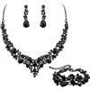 EVER FAITH Gioielli da Sposa per Le Donne, Collana di Cristallo Goccia Austriaco, Orecchini Pendenti, Bracciale a Maglie Nero-Fondo