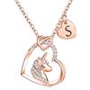 TINGN Ciondolo Unicorno con Iniziali Placcate Oro Rosa 14K - Collana con Cuore CZ per Ragazze, Bambini e Donne - Regali Anniversario