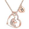 TINGN Collana Unicorno in Oro Rosa per Ragazze, Catena con Lettera B Placcata Oro 14K, Ciondolo a Cuore - Regali per Donne