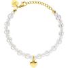 Purelei Bracciale Heart (bianco, rosa pesca), Bracciale da donna con perline in acciaio inossidabile, Bracciale con perle di vetro e ciondolo a cuore waterproof, lunghezza 16-19 cm (Bianco)