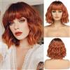 PORSMEER Parrucca Bob Corta Rosso Rame con Frangietta per Donne, Parrucca Naturale da Donna, Capelli Sintetici Multicolore, Ideale per Uso Quotidiano, Festa, Halloween, Cosplay, Parrucche Ondulate e
