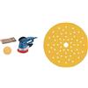 Bosch Professional GEX 34-150 Levigatrice rotorbitale, Ø 150 mm, in scatola di cartone + Expert C470 Carta Abrasiva Vernice e Legno Duro Levigatrici Rotorbitali Multiforo Confezione da 6 Unità, 150 mm